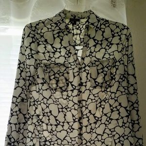 Talbots Navy & White Blouse